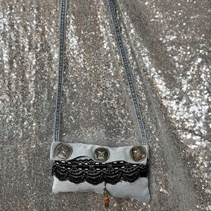 BOHO denim and lace purse, handcrafted, crossbody